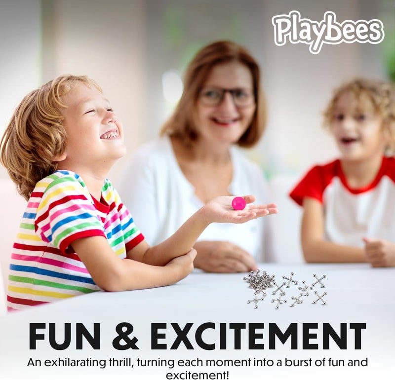 Playbees Metal Jacks Game Set - 12 Sets - Retro Kids' Entertainment with Metallic Jacks and Bouncy Ball - Classic Jacks Game for Fun and Skill Development - Image 4